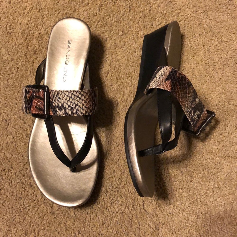 Silver sandals with snake print
